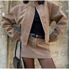 Vintage Solid Suede Skirt Two Piece Set Women Stand Collar Full Sleeve Zipper Jacket Mini Skirts Autumn Lady Streetwear