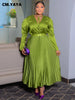 Plus Size Women's Dress Set Long Sleeve V-neck Blouse and Pleated Maxi Long Skirts Suit Birthday Two 2 Piece Set Outfits