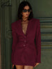 Wine Red Two Piece Set For Women Elegant Long Sleeve Single Breasted Blazers And Slim Simple Mini Skirts Sets