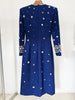 High Street Designer Party Vestido Women's Formal Long Sleeve Beaded Midi Dress