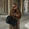 Vintage Solid Women Faux Fur Long Coat Full Sleeve Cardigan Warm Fluffy Plush Overcoat Winter Lady Street Outerwear