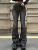 Women Flare Stretch Moustache Jeans Skinny Bell Bottom High Waist Gray Denim Pants Lady Classic Y2K Punk Long Trousers