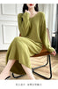 100% Merino Wool Women Long Dress Sweater V-Neck Pullover Long Dress Versatile Cashmere Knitwear Bottoming Clothing