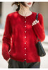Winter Women's Clothing Tops Brushed Wool Cardigans O Neck Yellow Warm Causal Sweater Soft Solid Knitted Coats B1713005