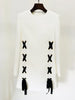 High Street S/S Designer Runway Women's Long Sleeve Ribbons Lacing Up Dress