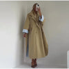Elegant Khaki Women's Trench Coat Long Autumn Loose Stand Collar Full Sleeved Single Breasted Pocket Side Split Windbreaker