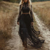 Spring Autumn Chic Long Sleeve O-Neck Prom Dress Retro Black Sexy Zipper Long Dress Women's Lace Jacquard Hollow out Party Dress