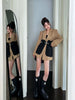 Original Design Blazer Women Loose Spliced Pocket Korean Shrug Notched Single Breasted Blazer Mujer Femal with Belt