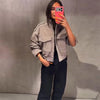 Vintage Stand Collar Women's Coat Full Sleeve Pocket Zippers Loose Lady Short Jackets Autumn Winter Female Streetwear