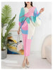 Pleated Dress For Women V-neck Batwing Sleeves Spliced Contrast Color Dresses Female Clothing 2YA2012