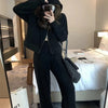 Spring and Autumn Women's Sweater Suit Hooded Knit Sweater Wide-leg Pants Two Piece Set Lazy Casual Knitwear Cardigan Lady Suit