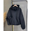 Black Hooded Windproof Windbreaker For Women Spring Autumn Casual Large Size Drawstring Trench Coat Loose Zipper Lined Jackets