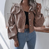 Autumn Winter Corduroy Short Coat Solid Turn-Down Collar Lantern Long Sleeve Jacket Single Breasted Women Clothes Casual