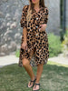 Elegant Women's Loose Dresses Spring Autumn Casual Leopard Print Shirt Dress Herbst Kleider Vestido Femininos