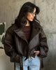 Casual Black Leather Lace Up Short Jacket Women Long Sleeve Zipper Lapel Loose Button Coat Lady Daily High Street Outerwear