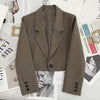All-match Cropped Blazer Woman Solid Color Single Button Suit Coat Women Korean Chic Notched Collar Long Sleeve Blazers