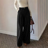 Spring Autumn Loose-Fitting Corduroy Trousers Women's Solid Color Button Pocket Corduroy Wide-Leg Pants Straight Pants