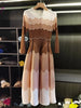 Designed Women's Pleated Dress O-neck Loose Fit Color Block Beaded Long Sleeve Female Clothing 9G1031