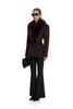 Women Big Faux Fur Lapel V‑Neck Wool Blend Blazer Jacket Double Button Fitted Waist Long Sleeve Elegant Outerwear Coat