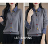 Fake Two Piece Spliced Sweater Jacket Women Autumn Long Sleeve Loose Shirt Collar Knitted Cardigan Ladies Casual Knit Female
