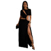 Women O-neck High Split Ruched Bodycon Midi Maxi Dress Fall Street Evening Party Club Vestidos Sexy Long Dresses