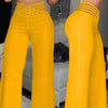 Women's Hollowed Out Waist Belt High Waisted Large Size Pants Casual Straight Tube Loose Wide Leg Pants