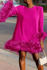 Women's Mini Dress Feather Hem Cocktail Evening Party Elegant Dress Spring Round Neck Solid Y2K Straigth Loose Dress