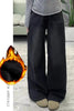 Womens Jeans Y2k Jeans Flared Trousers Black Gray Straight Leg Winter Warm Fleece Lined Loose Fit High Waist Wide Leg