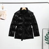 Shiny Belted Waist Jacket For Women Casual Detachable Hood Zipper Pockets Coat Lady Winter Chic Street Outerwear