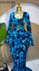 Women Floral Tie Dye Print Stacked Ruched Long Sleeve A-line Maxi Long Dress Birthda Party Education Dresses