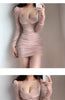 Sexy Style Low Vut V-neck Pleated Dress For Women Spring Autumn Slimming Buttocks Long Sleeved Pink Mini Hip Wrap Dresses