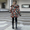 Women's Winter Jackets Printed Hooded Padded Jacket Street Female Stand Collar Long Sleeve Zipper Loose Coats Lady Outerwear
