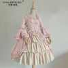 Women Vintage Palace Lolita Dress Sweet Princess Square Collar Lace Bowknot High Waist Long Victorian Gothic Dress Girl Black