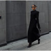 Black Tailored Long Coat Women Elegant Asymmetric Button Front Pockets Full Sleeve Criss-cross Neck Jacket Casual Outerwear