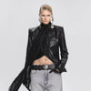 IG Women's Gothic Faux Leather Embossed Fitted Leather Blazer Structured Shoulder Lace Cuff Casual Black Blazers