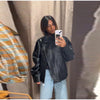 Women's Black PU Leather Jacket Stand Collar Sleeve Sleeve Asymmetric Button Front Elastic Hem Casual Autumn Outerwear