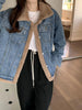 Add Velvet Padded Warm Denim Jacket Female Winter Long Sleeve Short Coat Lamb Cashmere Cotton-padded Jacket Female