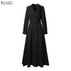 Women Autumn OL Work Dress Elegant Lapel Long Sleeve Office Dresses Solid Belted Robe Stylish A Line Party Vestidos