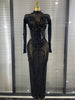 Sparkly Crystal Women Long Sleeve Sexy Mesh See Through Bodycon Long Dress Bar Singer Celebrate Performance Costumes Stage Wear