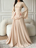 Round Neck Flared Long-Sleeve Long Gown for Women, High-Waisted with Ruffled Hem, Flowing and Elegant Floor-Length Party Evening Dress