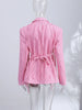 Pinstripe Coat Women's Blazer Turn Down Collar Top Padded Shoulders Fitted Waist Detachable Tassel Straps Spring Woman Clothes