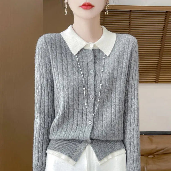 Cashmere Sweater For Women Autumn And Winter Knitted Cardigan For Women Loose Fitting Woolen Sweater Lapel Jacket Camel XXXL