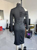Women's White Off Shoulder Asymmetric Bodycon Dresses Autumn High Collar Cutout Long Sleeve Ruched Slit Slim Midi Dress