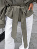 Casual Solid Lapel Lace Up Trench Coat Women's Elegant Long Sleeve Loose Short Coat Autumn Daily Commute Street Outwear
