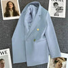 Women Suit Blazer Elegant Coat Spring Autumn Korean Blazer Double Breasted Jacket Solid Ladies Tops Clothes