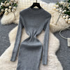 Vestidos Para Mujer Solid Half High Collar Autumn Winter Solid Woman Dresses Korean Sweater Elegant Long Dress