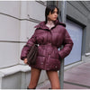 Lace Up Hooded Cotton Coat Women Casual Stand Collar Single Breasted Pocket Loose Warm Coats Lady Winter Street Outwear