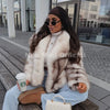 Winter Exclusive Striped Faux Fur Jacket Women Overcoat Brand Blogger Fluffy Fox Fur Collar Coat Outerwear