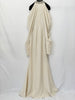 High Street Designer Women's Stand Collar Beaded Diamonds Chiffon Off Shoulder Long Sleeves Party Long Dress