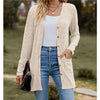 Autumn Women's Milled Pit Stripe V-Neck Solid Colour Button Long Sleeve Ladies Casual Extensions Cardigan Jacket Coat
